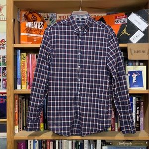 J.CREW-men’s blue/red plaid ‘CLASSIC’ FLEX WASHED long sleeve button-down shirt